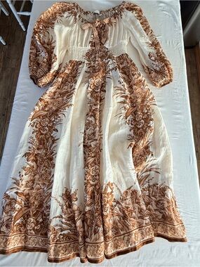 Zimmermann Cream Maxi Dress with Brown Floral Print